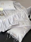 Qfdian 60S Lyocell Bamboo Fiber Flower Embroidery Summer Quilt Bedding Set Soft Silky Thin Comforter Blanket With Bed Sheet Pillowcases