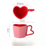Qfdian  300ml Heart Shape Ceramic Mugs Creative Oatmeal Breakfast Mug Drinkware Set Kitchen with Heart Shape Handle Lovely Festival Gift