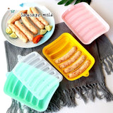 Qfdian Silicone Food Grade Sausage Mould 6 Cavity Homemade Ham Hot Dog Making Tray Household Cake Baking Molds with Lid Kitchen Tools