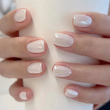 Qfdian 24Pcs Simple French Fake Nail with Gradient White Design Short Square Head False Nails Wearable Finished Manicure Press on Nails