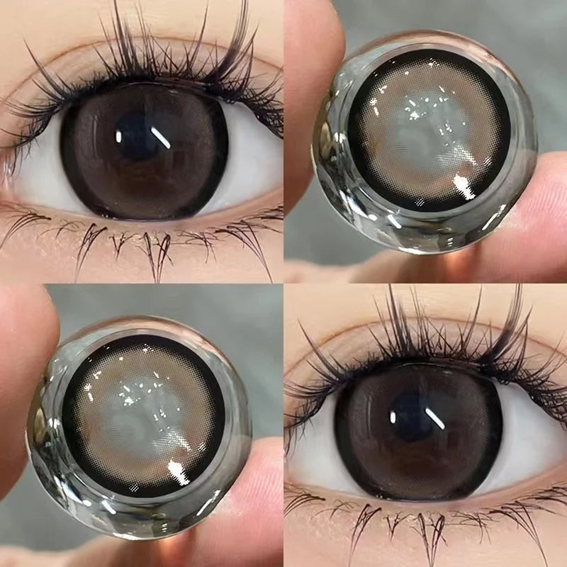 Qfdian 1Pair Myopia New Freshly Colour Contacts Lenses Large Diameter14.5mm Natural Eye Lenses Beauty Pupil Brown Gray Lenses