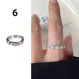 Qfdian  Minimalist Handmade Zircon Ring Simple Design Retro Texture Crystal Ring Irregular Shape Matte Finish Gemstone Ring