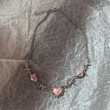 Qfdian Vintage Y2k Pink Pin Bead Choker Necklace For Women Egirl Kpop Trend Jewelry Gift Goth Harajuku EMO 2000s Unusual Accessories K