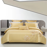 Qfdian 4Pcs Luxury Flowers Embroidery 1400TC Egyptian Cotton Red Wedding Bedding Set Duvet Cover Set Flat/Fitted Bed Sheet Pillowcases