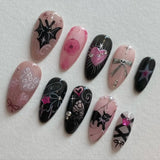 Qfdian  24Pc Halloween False Nails with Almond Head Designs Cute Clown Fake Nails French Full Cover Manicure Press on Nail Tips for Girl