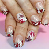 Qfdian  24pcs Merry Christmas Press On Nails Glitter Blue Short Square False Nail With Snowflake Designs French Fake Nail For Women