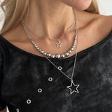 Qfdian  Trendy Y2K Star Pendant Necklace Simple Multi layered Metal Chain Necklace Women's Charm Statement Jewelry Gifts