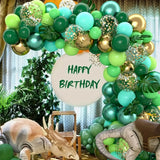 Qfdian  113pcs Jungle Theme Balloon Garland Kit,with Sequins Balloons and Faux Leaves,for Outdoor Camping,Jungle Birthday Party,Wedding