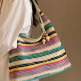 Contrast Color Rainbow Striped Women Top-Handle Bags Fashion Y2k Sweet Shoulder Underarm Bag Casual Shopping Purses and Handbags
