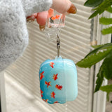 Qfdian sea blue goldfish pattern silicone wave earphone case for airpods 1 2 3 4 pro pro 2 protection cover lovely  koi fish pendant