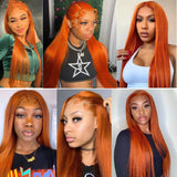 Qfdian 36 Inch Orange Ginger 13x6 Hd Lace Frontal Wigs Human Hair 13X4 Straight Lace Front Wigs Human Hair 100% Colored Wigs For Women