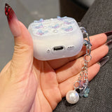 Qfdian  Bling Glitter Soft TPU Earphone Case with Keychain for Airpods Pro 2 Generation Air Pods 4 2024 3 2 1 3rd Gen 3D Butterfly Cover