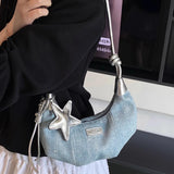 Qfdian  Y2k Aesthetic Vintage Denim Underarm Bag All Match Simple Fashion Pleated Hobo Bags Casual Trendy Women Trendy Shoulder Handbags