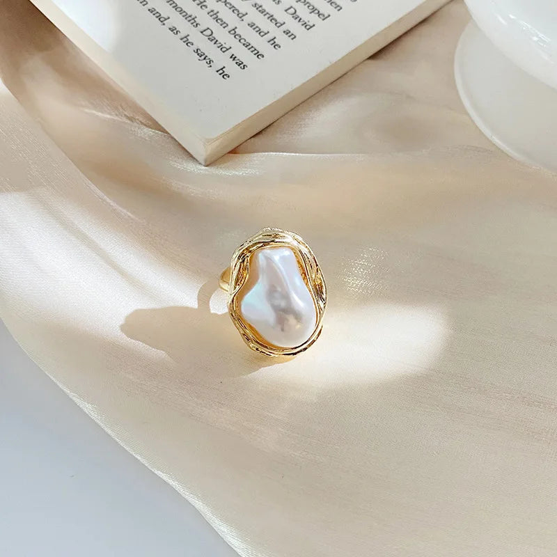 New Design Starfish Pearl Ring Shape Gold Color Adjustable Rings For Women Korean Fashion Jewelry Party Luxury Accessory