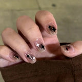 Qfdian  Y2K Star Press on Nails Gradient Black Fake Nails Medium Length Square False Nails Moon Designs for Women Girls Party Daily Use