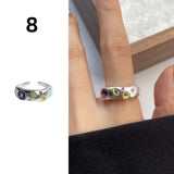 Qfdian  Minimalist Handmade Zircon Ring Simple Design Retro Texture Crystal Ring Irregular Shape Matte Finish Gemstone Ring