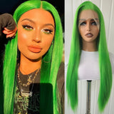 Qfdian Green Wig Straight Synthetic Lace Front Wig Long Green Hair Wig Glueless Wigs Ready to Wear Green Lace Frontal Wigs for Women