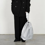 Qfdian  New Women Y2k Aesthetic Simple Shoulder Bag Nylon All Match Solid Handbags Trendy Vintage Drawstring Crossbody Bags Trendy