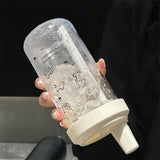 Qfdian  New Plastic Water Bottle For Girls With Straw Lid Bubble Milk Tea Plastic Cup Simple Outdoor School Straw Drinking Water Bottles