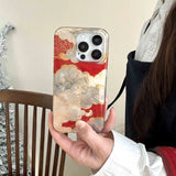 Qfdian Neo-Chinese stlye gllacier fundas for iphone 15pro 16promax 14 13 15 pro max 16 13pro 14promax good luck cloud phone case