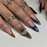Qfdian 24Pcs Simple French Nails Art Tips Fake Nails 3D Design Wearable Full Cover False Nail Mid-length Almond Reusable Press on Nails