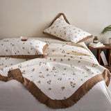 Qfdian  Flower Printed Bed Cover with Lace French Style Washed Cotton Bedspreads Quilted cobre leito de casal Comfortable and Soft