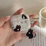 Qfdian cartoon lovely black cat soft earphone case cute pendant for apple airpods 2 3 pro 2nd wireless bluetooth charging box capa fall