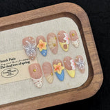 Qfdian  10pcs Handmade Press On Nails Almond False Nails 3D Starfish Flower Decor Glitter French Fake Nails Fashion Flash Y2K Nail Art