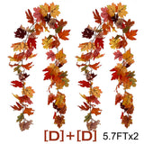 Qfdian  2/3pcs Artificial Maple Leaf Fall Garland Autumn Leaves Hanging Vines Thanksgiving Halloween Wedding Home Decorations 5.7Ft Each
