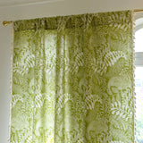 Qfdian Boho Curtains 1 Panel Green Botanical Leaves Curtains, Printed Cotton Linen Rod Pocket Rustic Farmhouse Bohemian Tassels Curtain