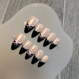 Qfdian Handmade Pink French False Press On Nails Full Cover Ballerina Almond Manicuree Decoration Wearable Artificial Nails