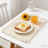 Qfdian  Plain Wide fringe napkin placemat, Durable polyester thick placemat, Can be reused for kitchen, Dining, Wedding decoration
