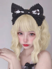 Qfdian 12Inch Blonde Lolita Synthetic Wigs With Bang Short Natural Wavy Hair Wig For Women Daily Use Cosplay Drag Party Heat Resistant