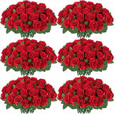 Qfdian 100PCS White Roses Artificial Flowers Bulk Fake Velvet Roses with Bendable Long Stems for Wedding Home Arrangement Event Parties