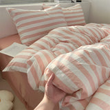 Qfdian Washed Cotton Double Yarn Crepe Striped Quilt Set 3-4 Pillowcase with Sheet Bedding Cover Supplies 200x230 220x240 Skin Friendly