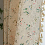 Qfdian Floral Farmhouse Curtains Semi-Blackout Living Room Drapes Cotton Linen Bohemian Window Curtain Panels with Tassel 1 Panel