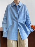 Qfdian  Elegant Commute White Shirts Long Sleeve Korean Fashion Women Turn-Down Collar Loose Casual Blue Shirts Pocket Tops Blouses