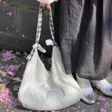 Qfdian Korean Chic Dot Girls Canvas Bags 2025 New Casual Kawaii Sweet Women's Handbags All Match Chic Fashion Ins Shoulder Underarm Bag