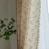 Qfdian Floral Farmhouse Curtains Semi-Blackout Living Room Drapes Cotton Linen Bohemian Window Curtain Panels with Tassel 1 Panel