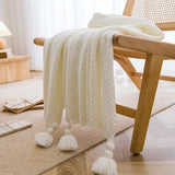 Qfdian  Nordic Blankets for Bed Sofa Couch Chunky Knit Bedspread Knitted Throw Blanket with Tassel Plain Color Waffle Embossed Blanket