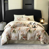 Qfdian Vintage Green Botanical Flowers Duvet Cover Set 600TC Egyptian Cotton Luxury Soft Bedding Set Fitted Sheet Bed Sheet Pillowcases