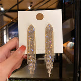 New Classic Shiny Crystal Earrings Ladies Exaggerated Long Earrings Tassels Rhinestone Earrings Fashion Korean Earrings Jewelry