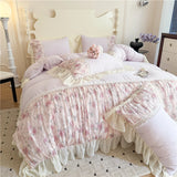 Qfdian  Princess Style Duvet Cover Sets with Lace Embroidery Bed Cover for Girls  Queen/King Size Soft Pink Bedding with Ruffles