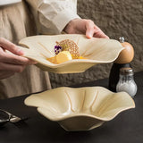 Qfdian  Lotus Dish Dishes Plate Dinnerware Ceramic French Tableware Wedding Table Decor Dessert Fruit Salad Bowl Pasta Steak Sushi Plate