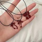 Qfdian   Y2K Fashion Vintage Red Bow Pendants Rope Chain Necklace For Women Girls Gothic Charm Birthday Party Jewelry Accessories