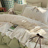 Qfdian  New Comforter Sets Bedding Sets and Components With Bowknot Lace 4PCS Soft Bedding Sets For Girls Women Home Bedroom