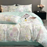 Qfdian  Flower Printed Duvet Cover Set Satin Silk Bed Cover Sets for Summer Queen/King Size Silky plumones de cama Coolling Bedding Set