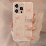 Qfdian 3D pink bow love phone case for iphone 13 pro max 15pro 11 13pro 15promax 14promax 12 sweet bright shell shockproof cover girl