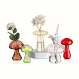 Qfdian  5 Colors Plant Mushroom Glass Vase, Mini Plant Glass Container, Unique Small Glass Vase, Home Christmas Halloween Decoration