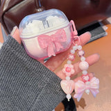 Qfdian  Gradient Cute Bow DIY Flower Earphone Case Crystal Pendant For Samsung Galaxy Buds 2 3 Pro Live FE Cover Earbuds Accessories